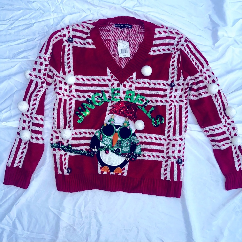 United States Sweaters Embellished Penguin Jingle Bells Medium Christmas Sweater